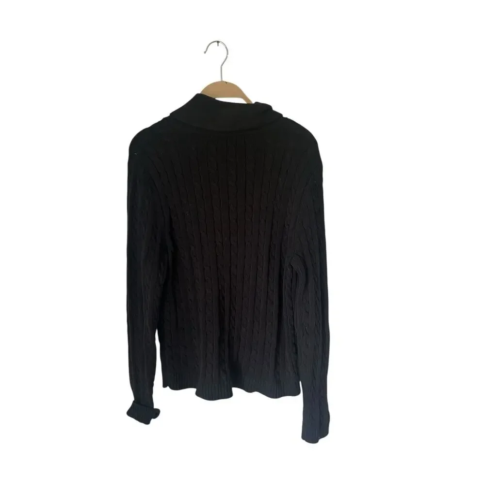 Lauren Ralph Lauren black cableknit collar v-neck toggle sweater size large wome